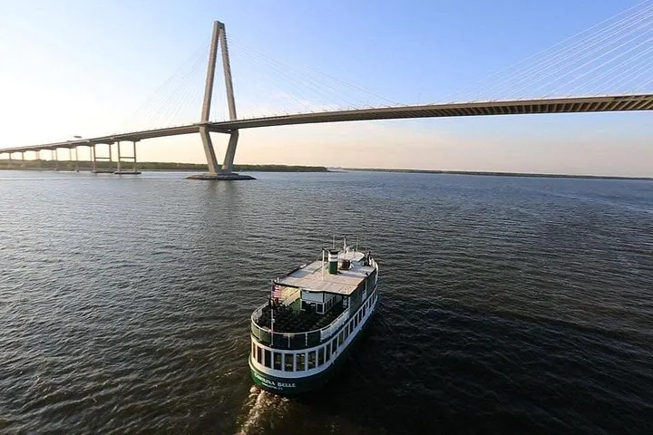 Charleston harbor cruise on the Carolina Belle passing the Arthur Ravenel Jr. Bridge, a narrated cruise from Charleston, South Carolina