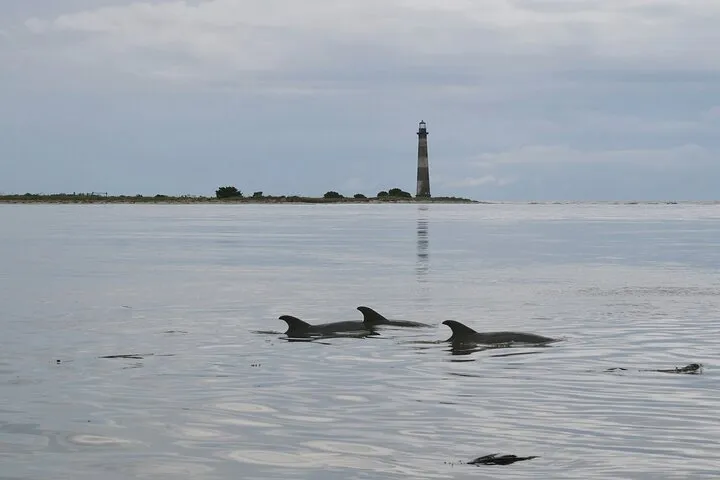 Morris Island Lighthouse seen from the water on an eco boat cruise from Charleston, South Carolina