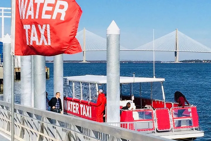 Charleston water taxi crossing the harbor on a dolphin cruise from Charleston, South Carolina