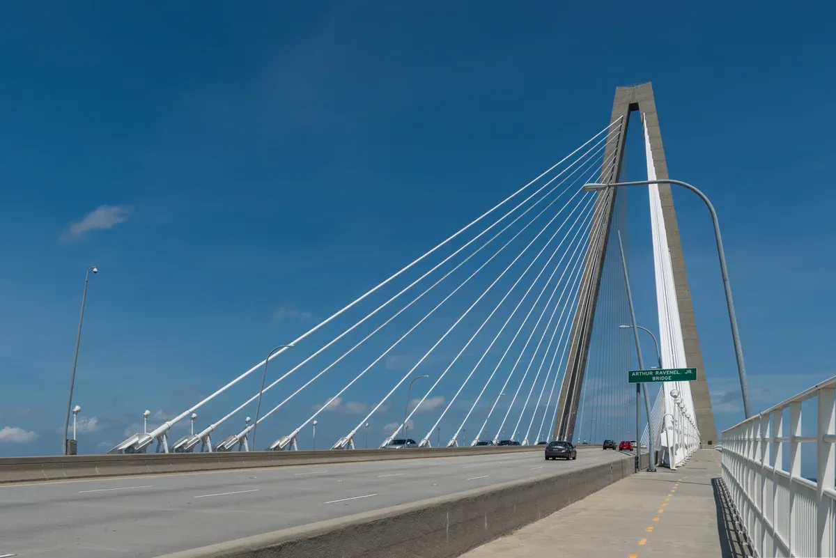The walking path on the Arthur Ravenel Jr. Bridge above the harbor, a free alternative to a cruise from Charleston SC
