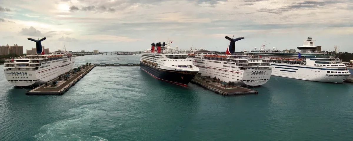 Cruise ships docked at Prince George Wharf in Nassau, the Bahamas port on a cruise from Charleston