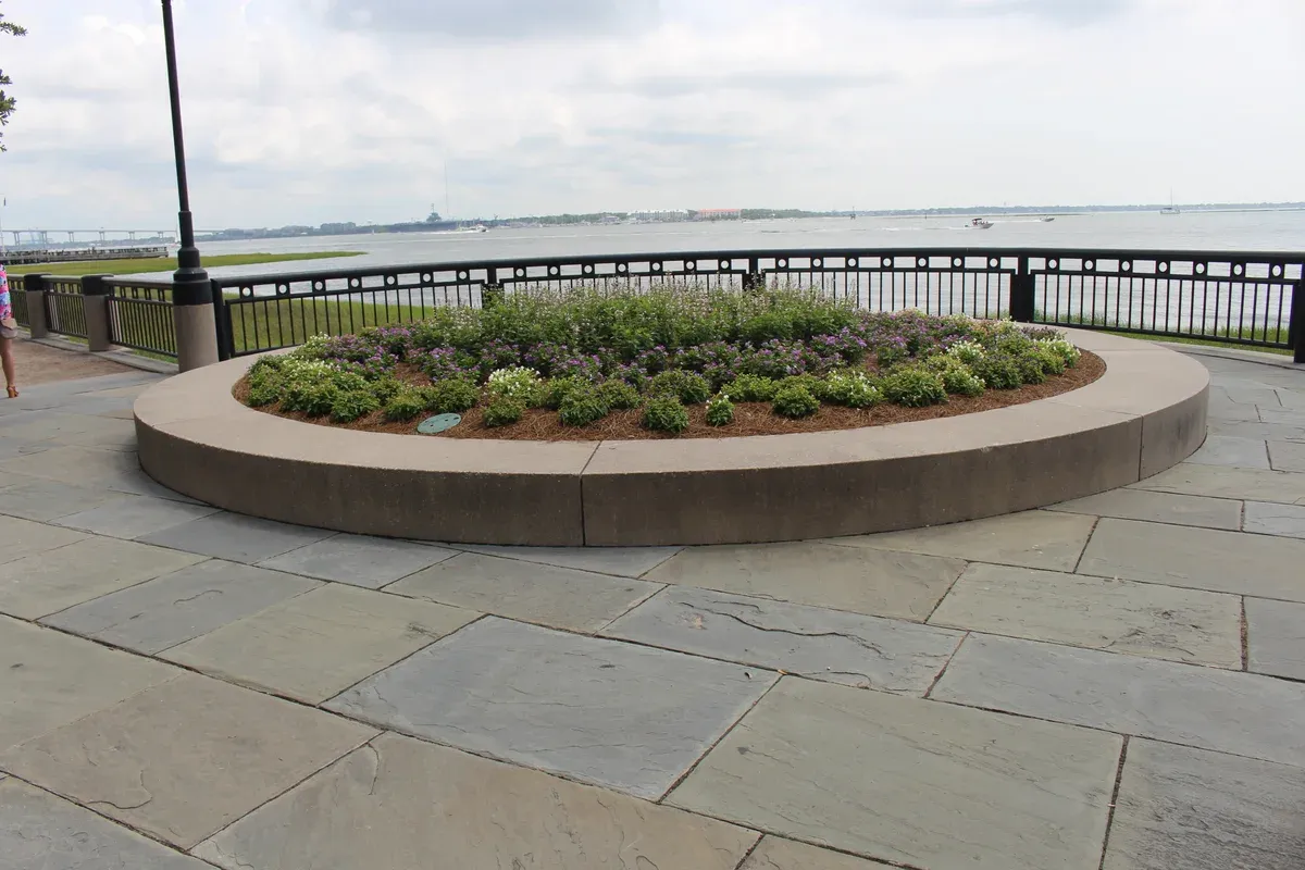 Waterfront Park plaza overlooking Charleston Harbor, along the Charleston water taxi route